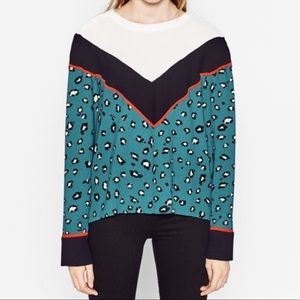Zara Animal Print color block top Sz medium